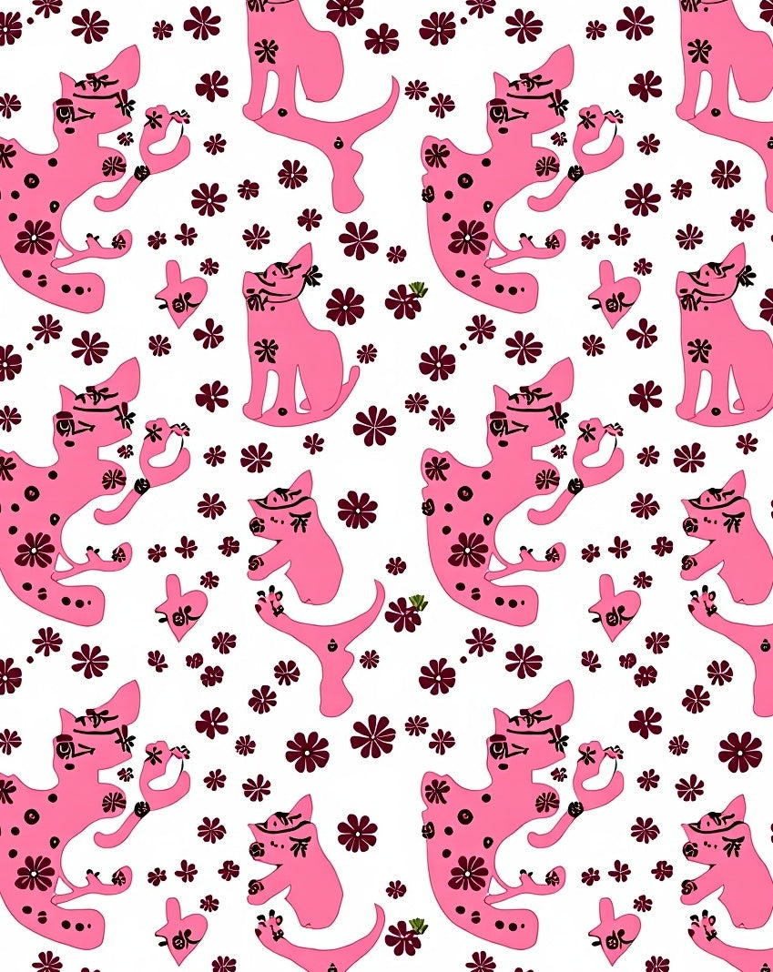 Pink Cats And Flowers Repeat Rug