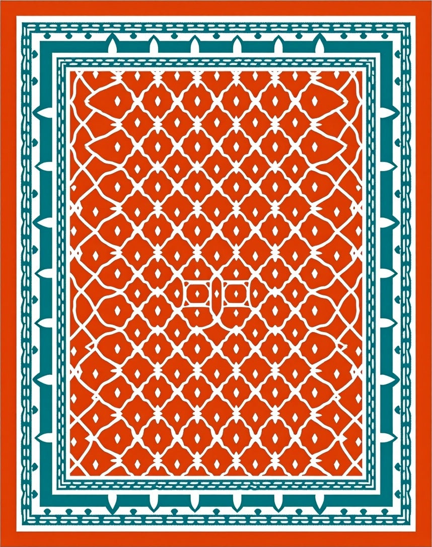 Vibrant Coral Lattice Border Rug