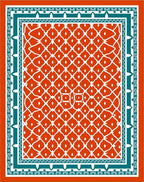 Vibrant Coral Lattice Border Rug