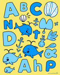 Blue Ocean Alphabet Whales And Shells Rug