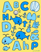 Blue Ocean Alphabet Whales And Shells Rug