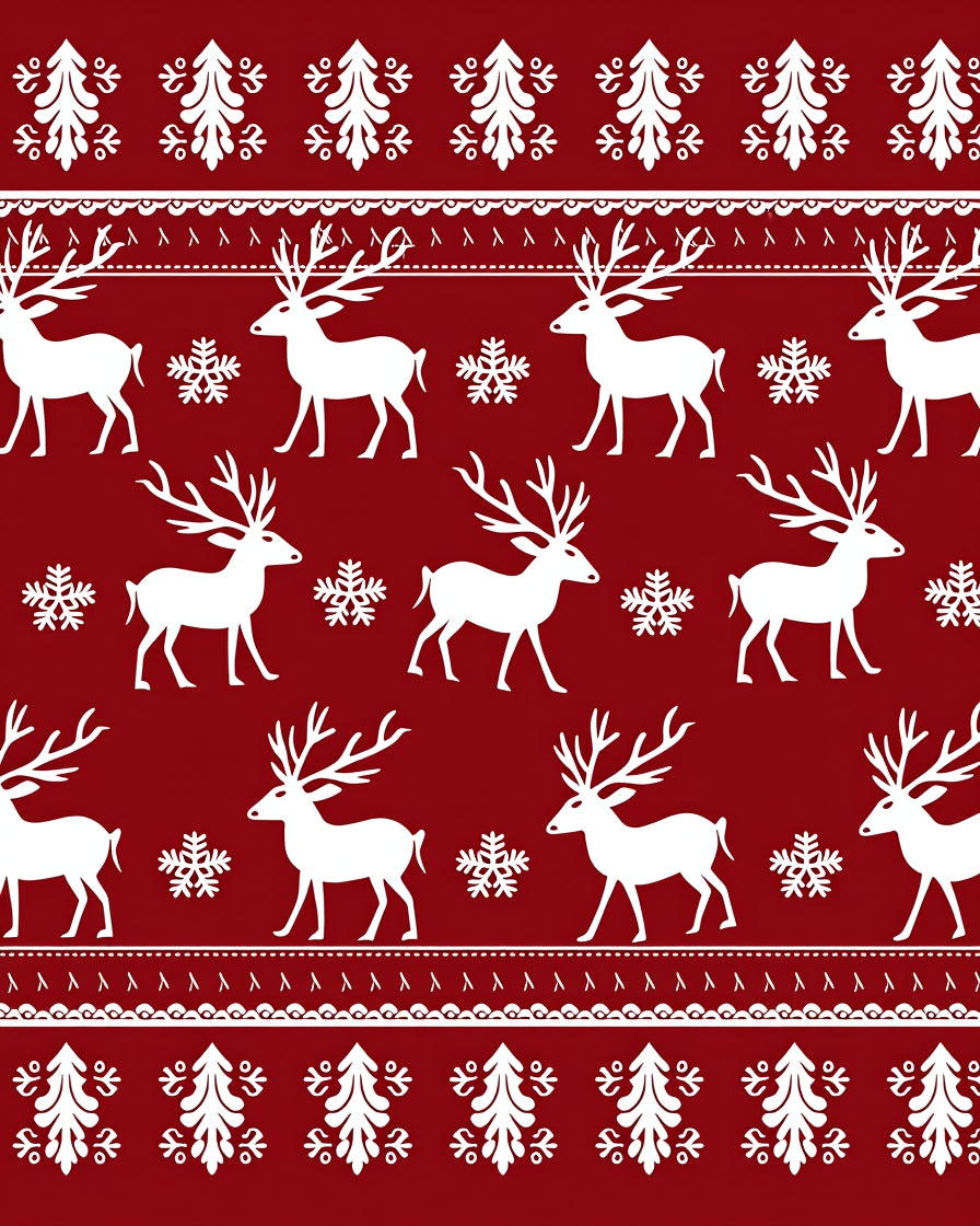 Crimson Reindeer Snowflake Scandinavian Rug