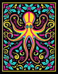 Vibrant Yellow Octopus Floral Arrangement Rug
