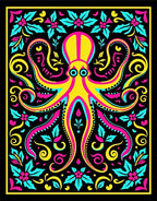 Vibrant Yellow Octopus Floral Arrangement Rug