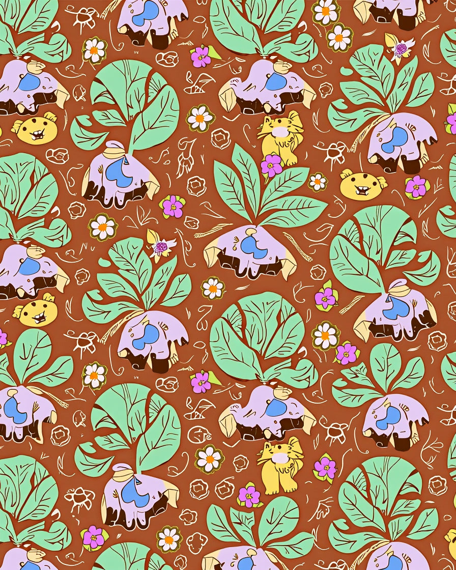 Whimsical Earthy Floral Critter Garden Rug