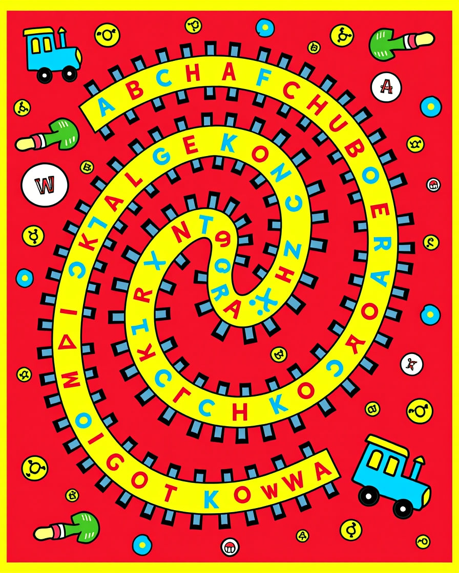 Alphabet Spiral Train Track Rug