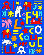 Playful Elephants and Geometric Shapes Rug