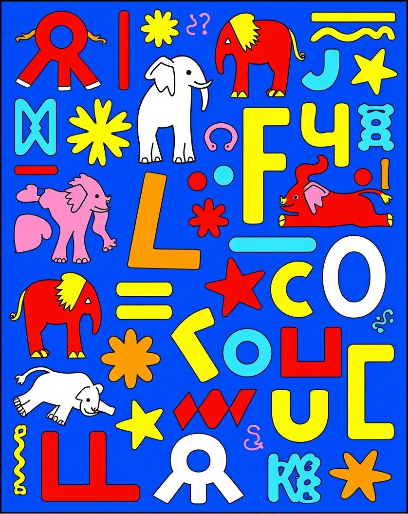 Playful Elephants and Geometric Shapes Rug