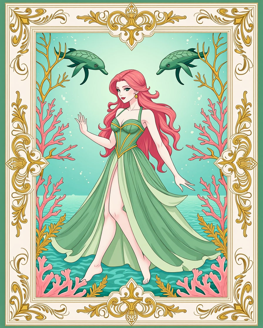 Oceanic Mermaid Coral Turtle Frame Rug