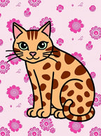 Cute Orange Spotted Cat Pink Floral Rug