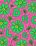 Bright Pink Green Daisy Letters Rug