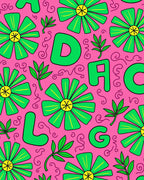 Bright Pink Green Daisy Letters Rug