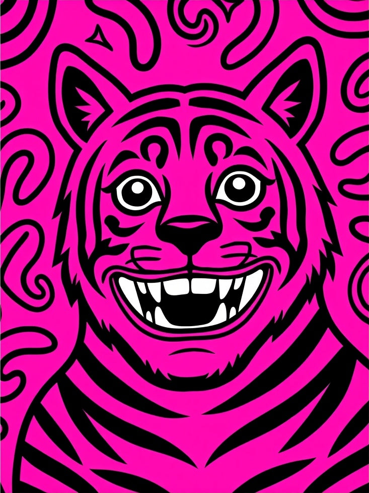 Vibrant Pink Black Tiger Swirls Rug