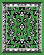 Emerald green black white floral scroll Rug