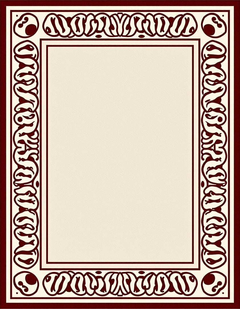 Deep Crimson Abstract Organic Border Rug