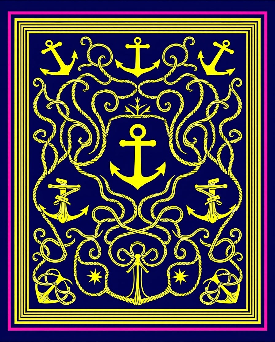 Naval Yellow Anchor Rope Medallion Rug