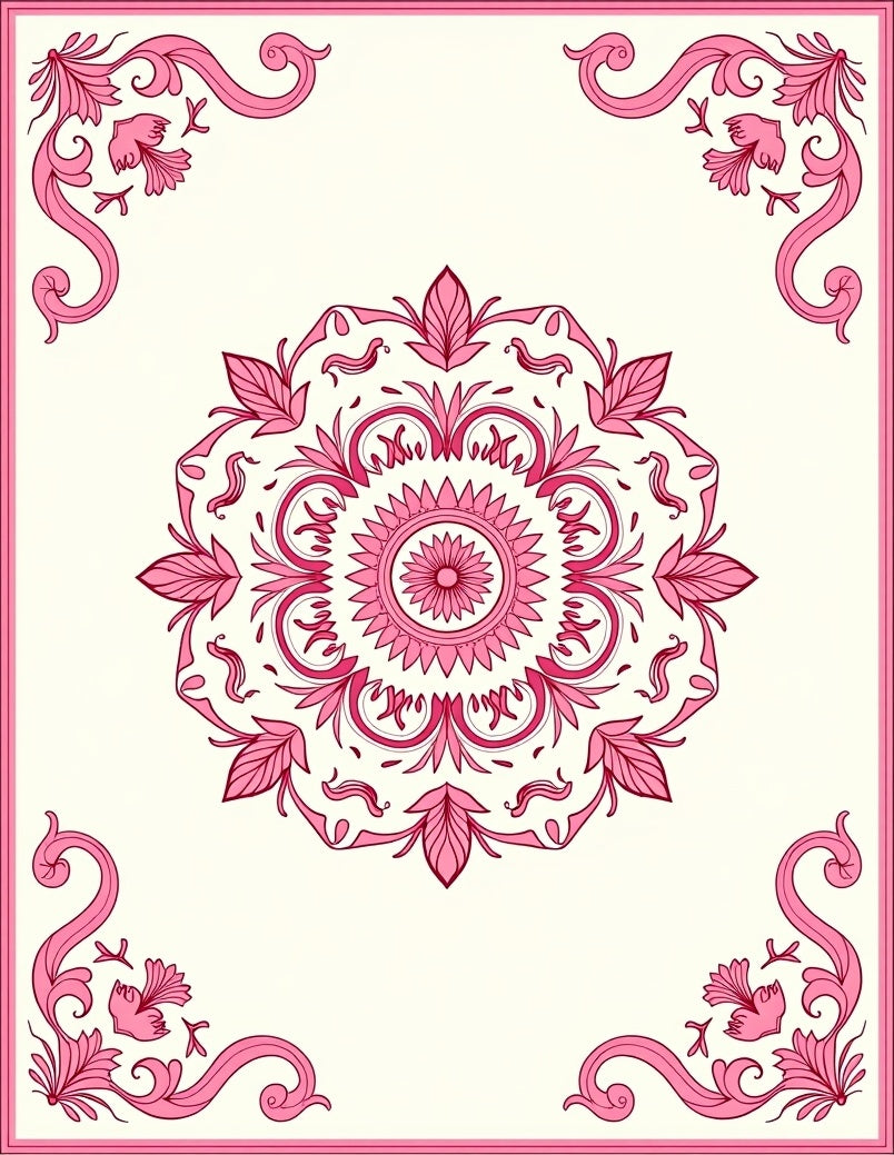 Pink Bloom Border Filigree Rug