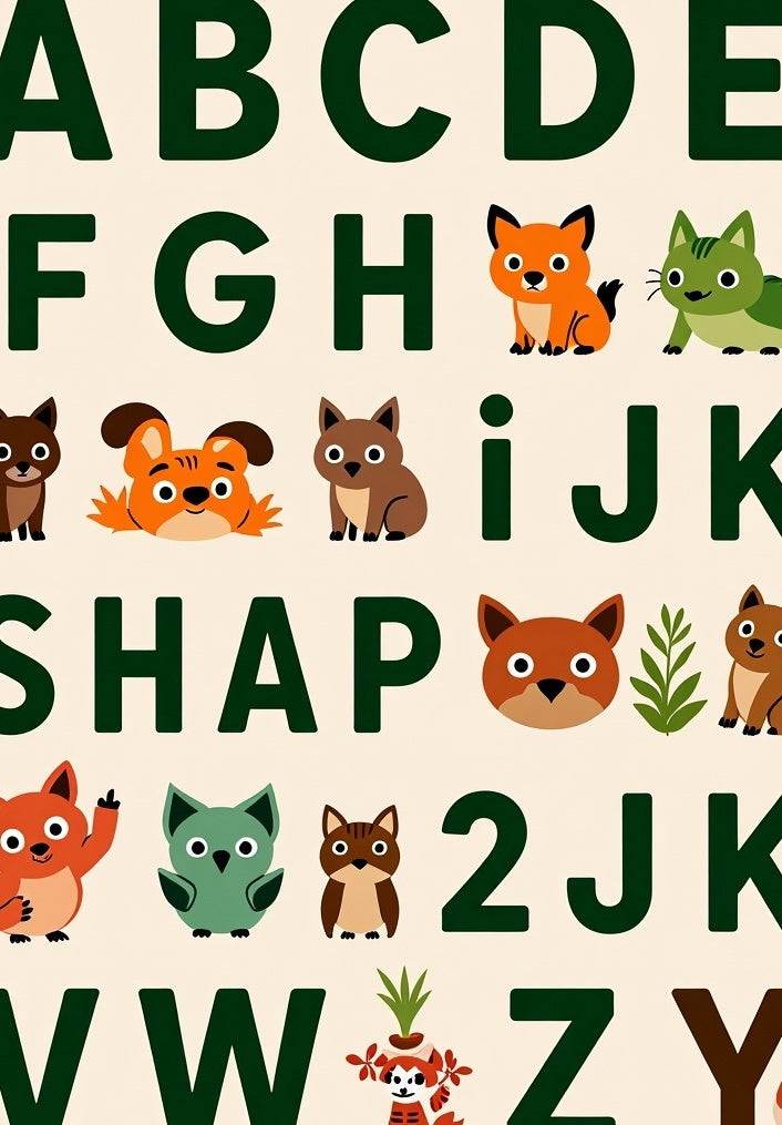 Whimsical Forest Animals Alphabet Rug
