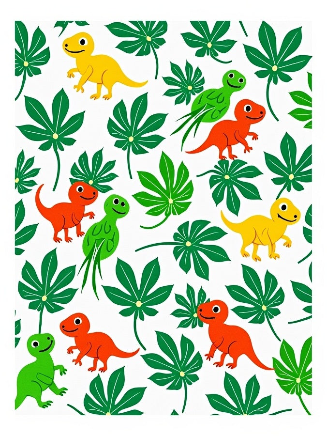 Jungle Dinosaurs Green Foliage Friends Rug