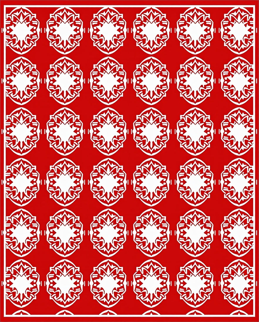 Vibrant Crimson Mandala Geometric Rug