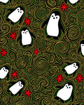 Whimsical Penguin Red Floral Swirl Rug