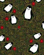 Whimsical Penguin Red Floral Swirl Rug