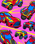 Vibrant Red Blue Yellow Car Collection Rug