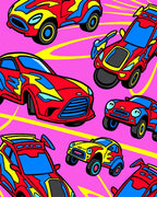 Vibrant Red Blue Yellow Car Collection Rug