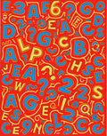 Red Alphabet Question Mark Collage Rug