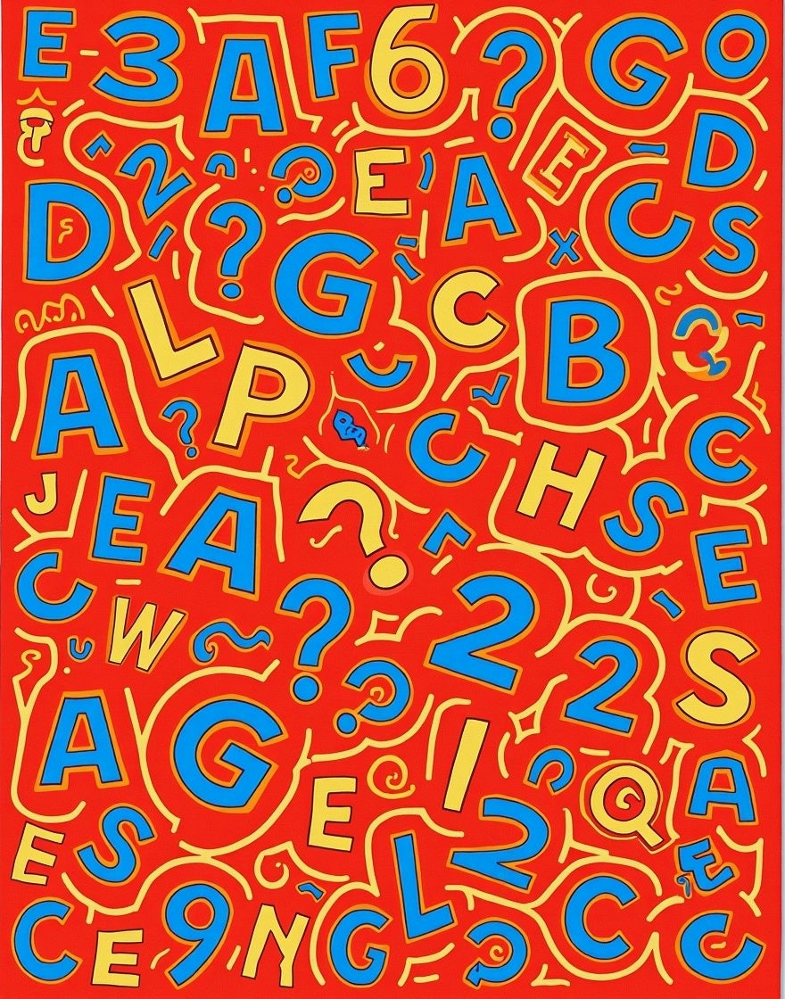 Red Alphabet Question Mark Collage Rug