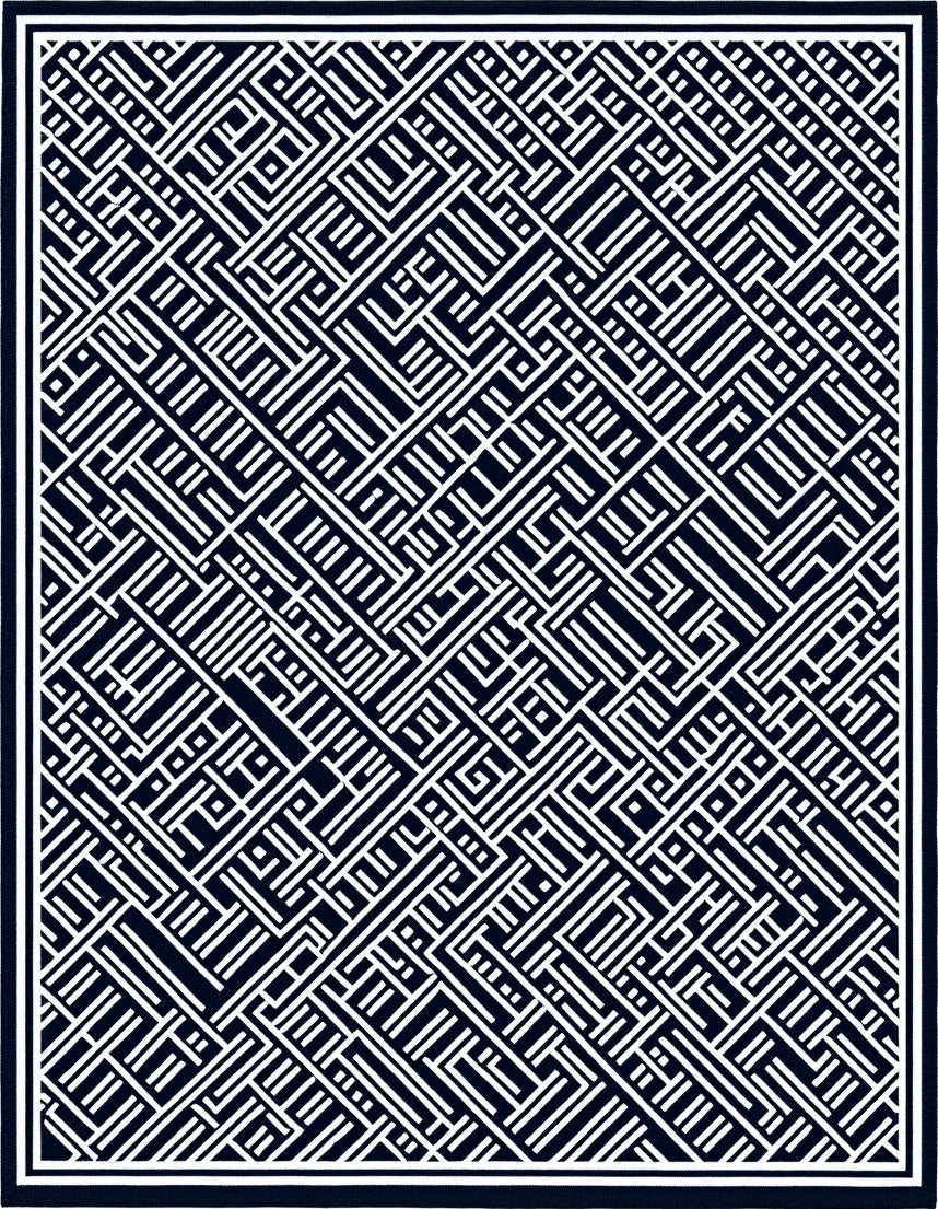 Deep Navy White Geometric Maze Rug