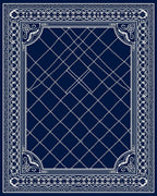 Midnight Blue Ornate Chain Border Rug