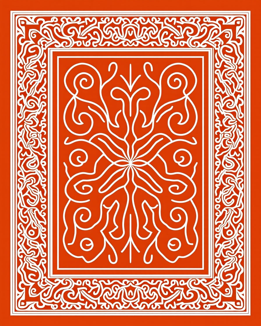Coral White Intricate Scroll Medallion Rug