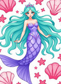 Aqua Mermaid Purple Seashell Star Rug