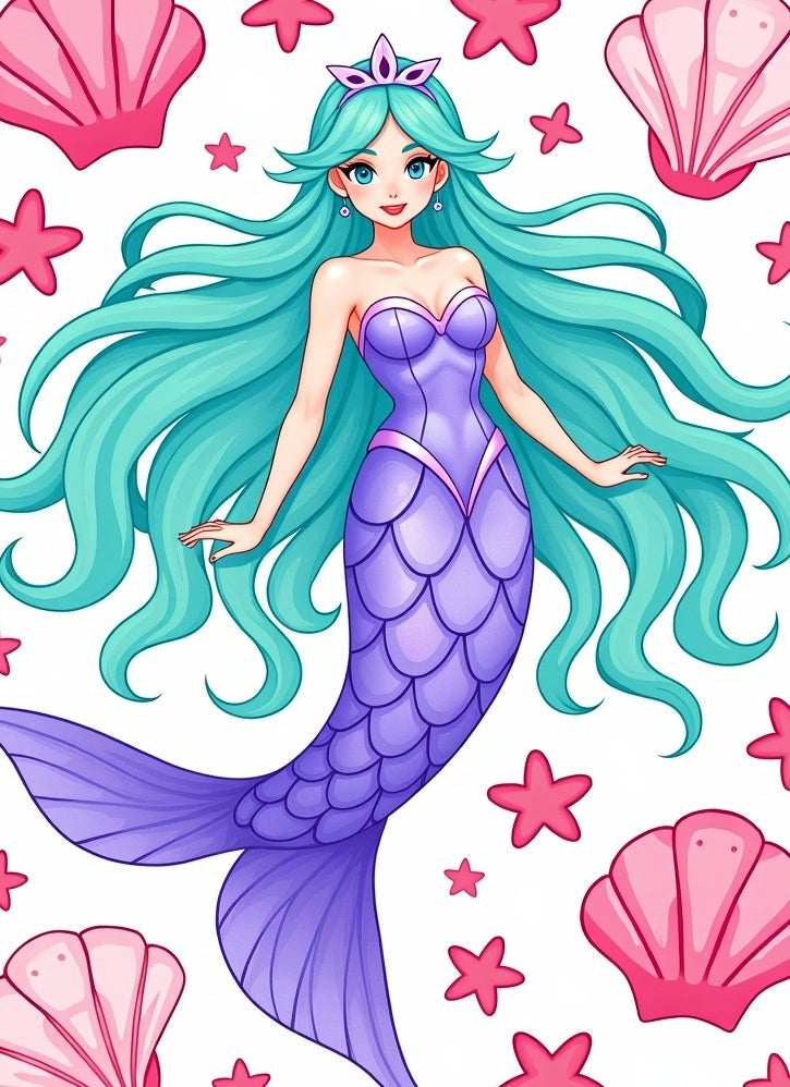 Aqua Mermaid Purple Seashell Star Rug