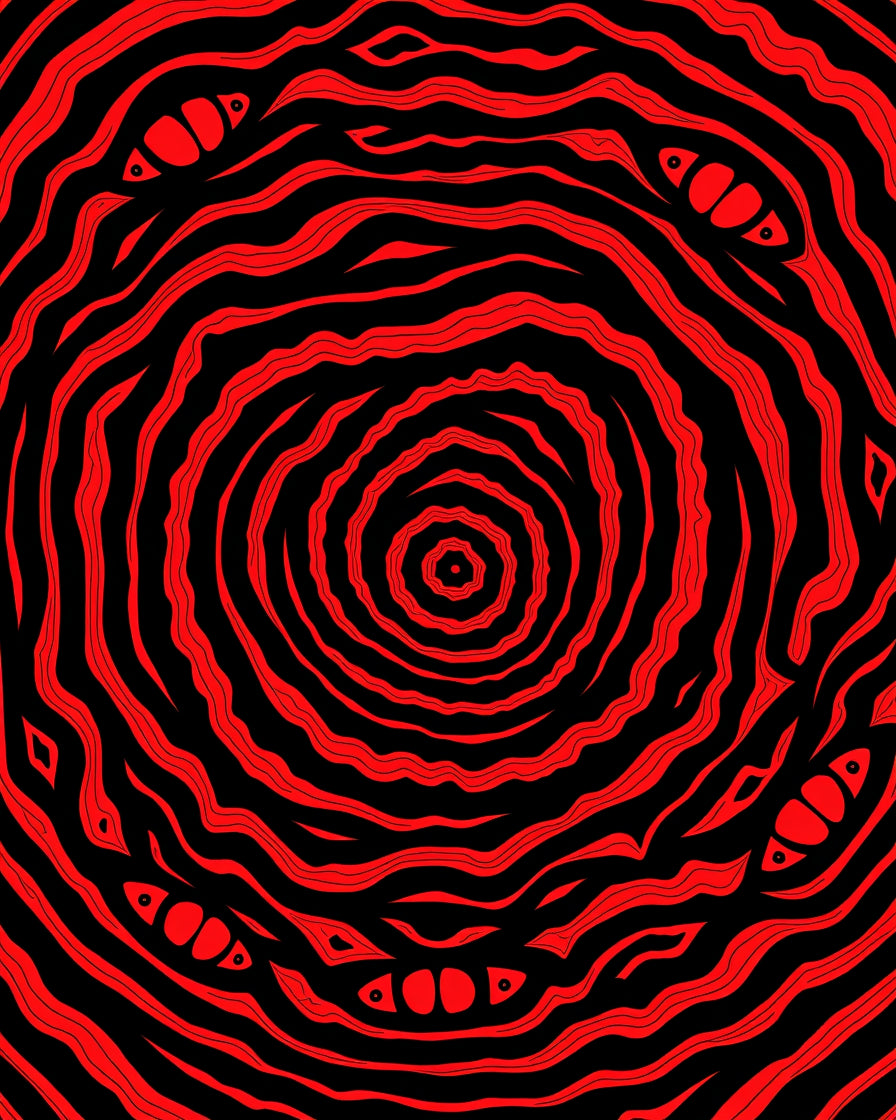 Vivid Red Concentric Abstract Eye Rug