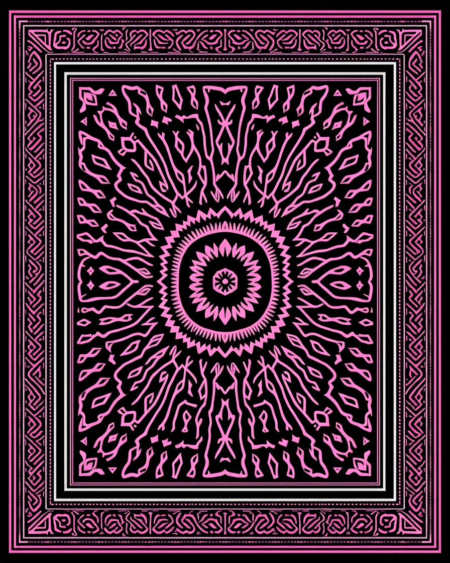 Pink Black Intricate Mandala Rug