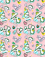 Playful Pink Abstract Doodle Characters Rug