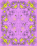 Lavender Yellow Floral Outline Medallion Rug