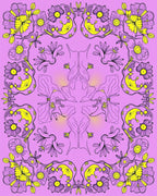 Lavender Yellow Floral Outline Medallion Rug