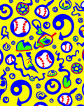Bold Blue Yellow Baseball Collage Rug