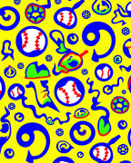 Bold Blue Yellow Baseball Collage Rug