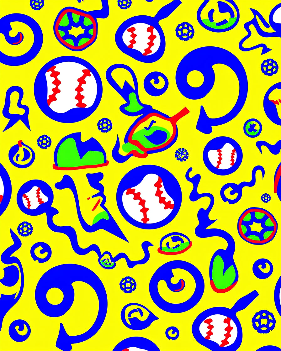 Bold Blue Yellow Baseball Collage Rug