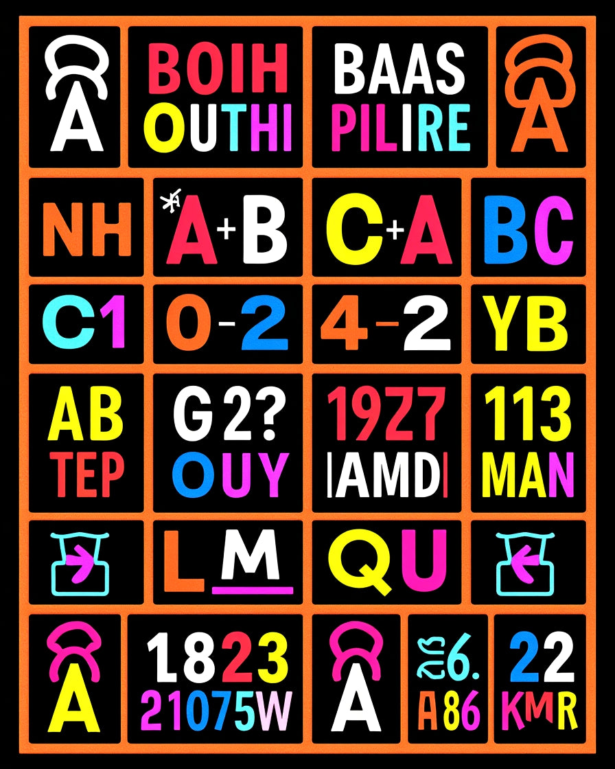 Bold Multicolored Typographic Grid Rug