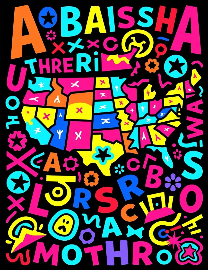 Colorful Abstract USA Map Alphabet Rug