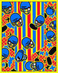 Bold Blue Football Helmets Yellow Stripes Rug
