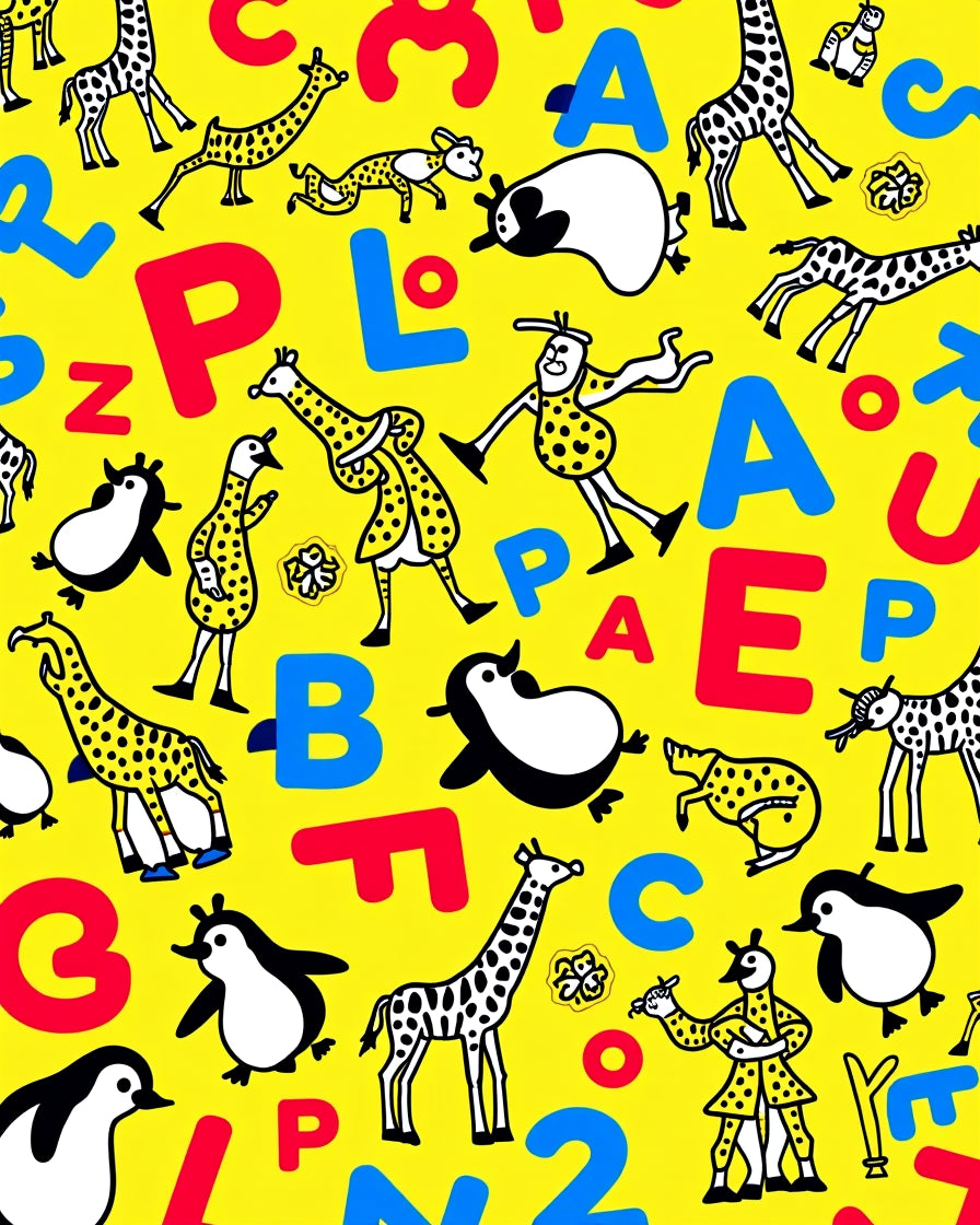 Playful Animals Alphabet Yellow Rug