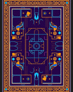 Indigo Blue Orange Geometric Architectural Rug