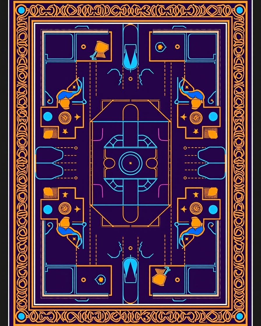 Indigo Blue Orange Geometric Architectural Rug