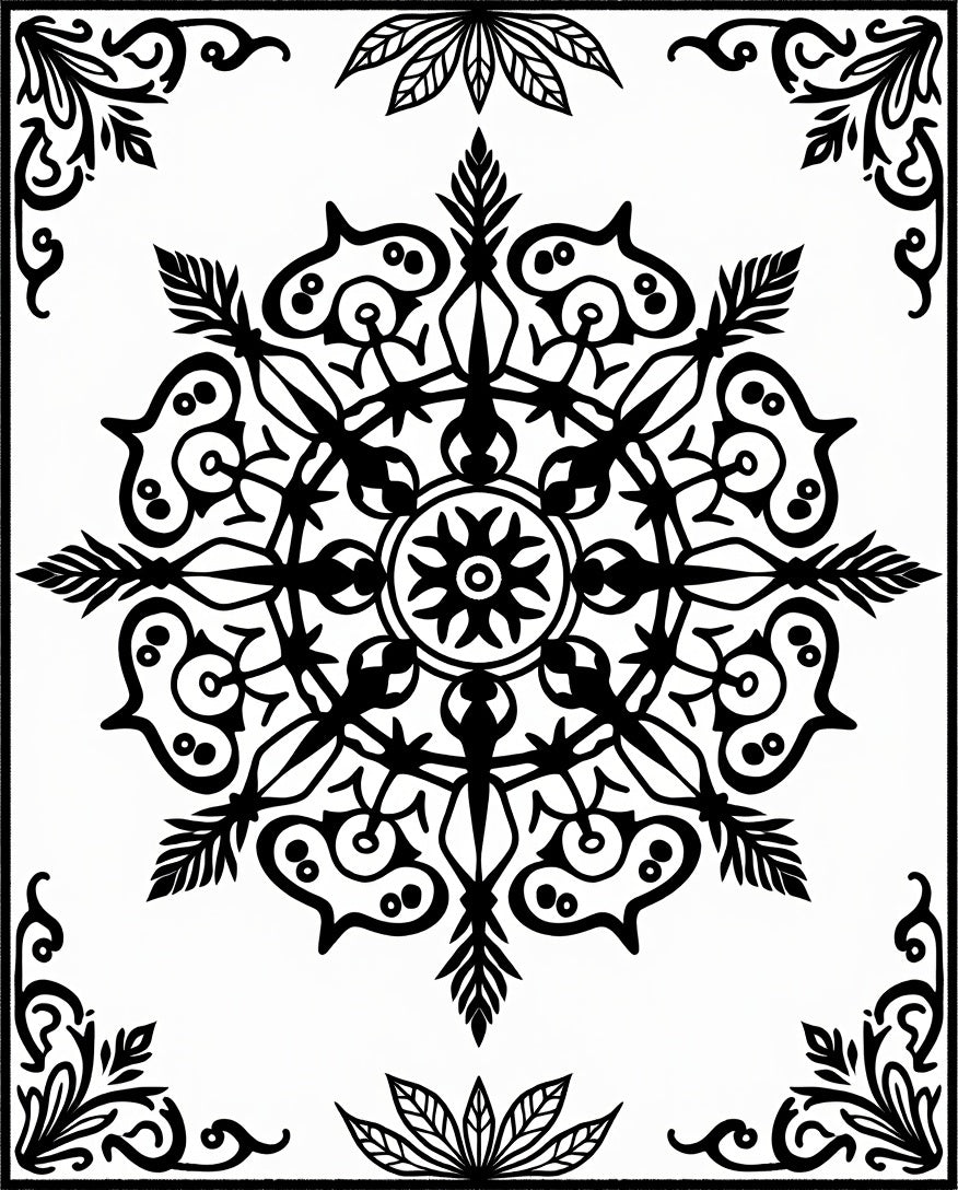 Black White Ornate Medallion Mandala Rug
